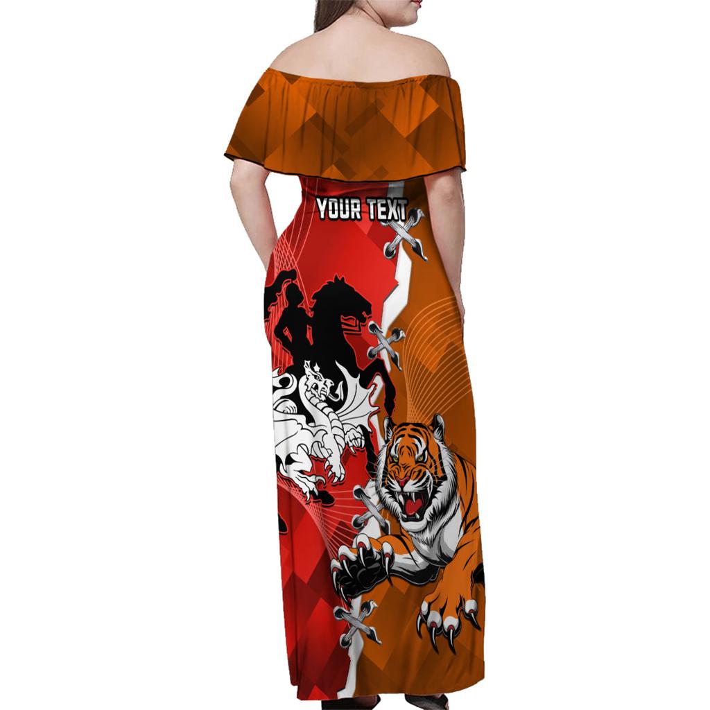 Personalised Dragons And Tigers Rugby Family Matching Off Shoulder Maxi Dress and Hawaiian Shirt Sporty Style