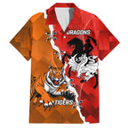 Personalised Dragons And Tigers Rugby Family Matching Off Shoulder Short Dress and Hawaiian Shirt Sporty Style