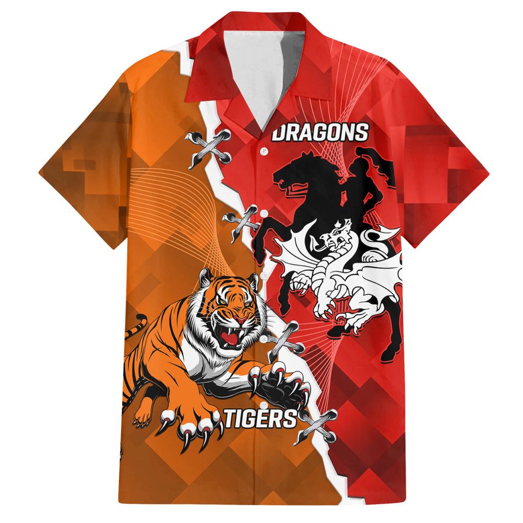 Personalised Dragons And Tigers Rugby Family Matching Off Shoulder Short Dress and Hawaiian Shirt Sporty Style