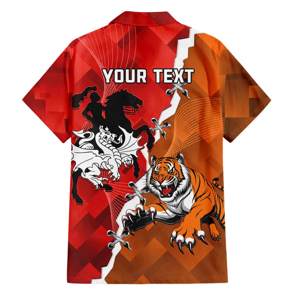 Personalised Dragons And Tigers Rugby Family Matching Off Shoulder Short Dress and Hawaiian Shirt Sporty Style