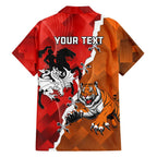 Personalised Dragons And Tigers Rugby Family Matching Off Shoulder Short Dress and Hawaiian Shirt Sporty Style