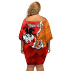 Personalised Dragons And Tigers Rugby Family Matching Off Shoulder Short Dress and Hawaiian Shirt Sporty Style