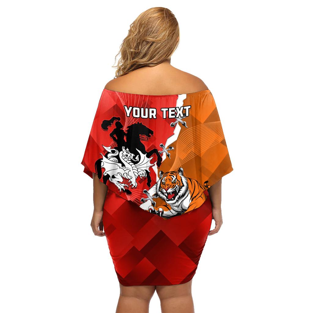 Personalised Dragons And Tigers Rugby Family Matching Off Shoulder Short Dress and Hawaiian Shirt Sporty Style