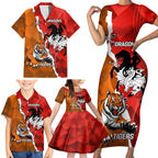 Personalised Dragons And Tigers Rugby Family Matching Short Sleeve Bodycon Dress and Hawaiian Shirt Sporty Style