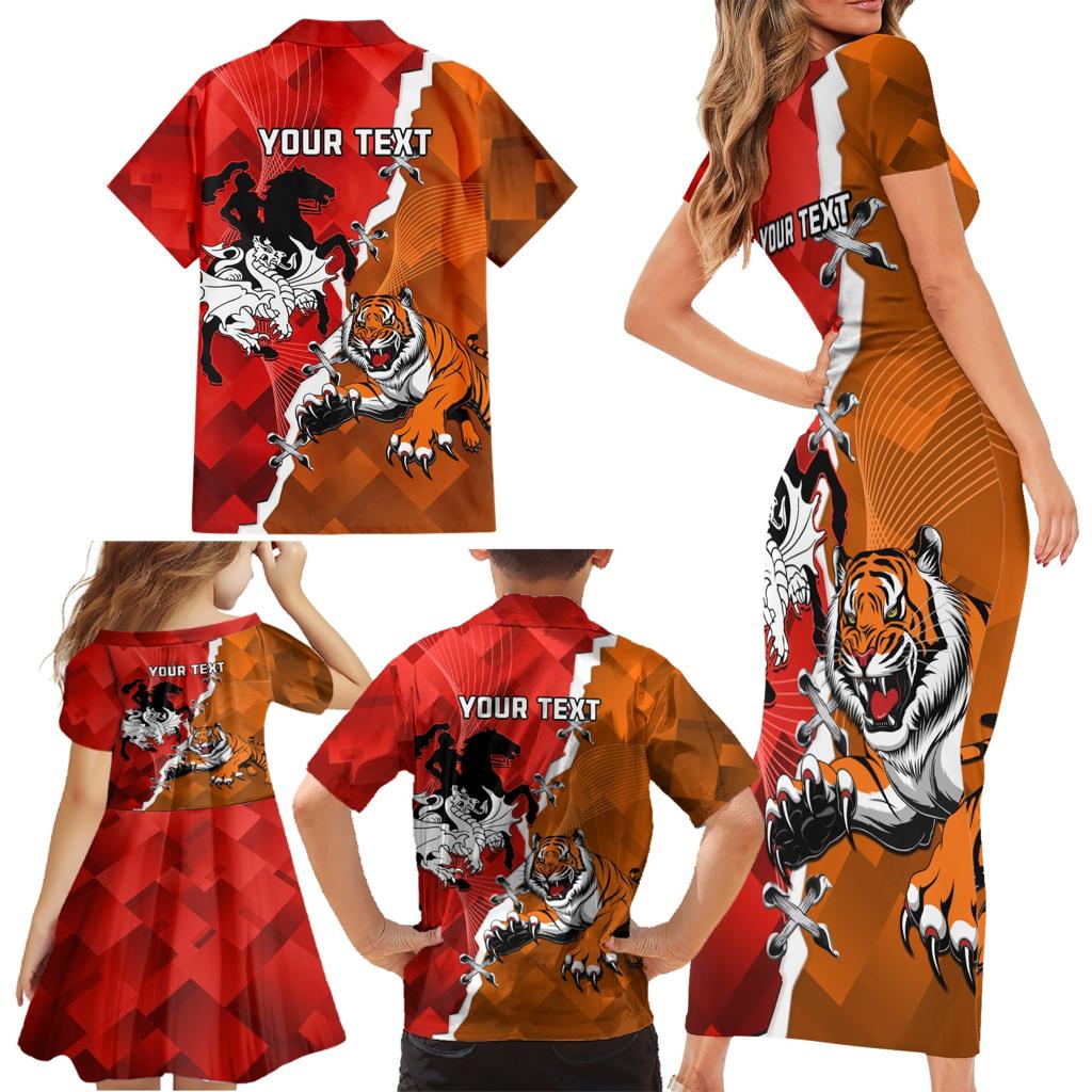 Personalised Dragons And Tigers Rugby Family Matching Short Sleeve Bodycon Dress and Hawaiian Shirt Sporty Style