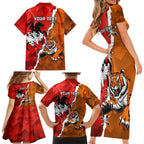 Personalised Dragons And Tigers Rugby Family Matching Short Sleeve Bodycon Dress and Hawaiian Shirt Sporty Style