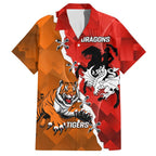 Personalised Dragons And Tigers Rugby Family Matching Short Sleeve Bodycon Dress and Hawaiian Shirt Sporty Style