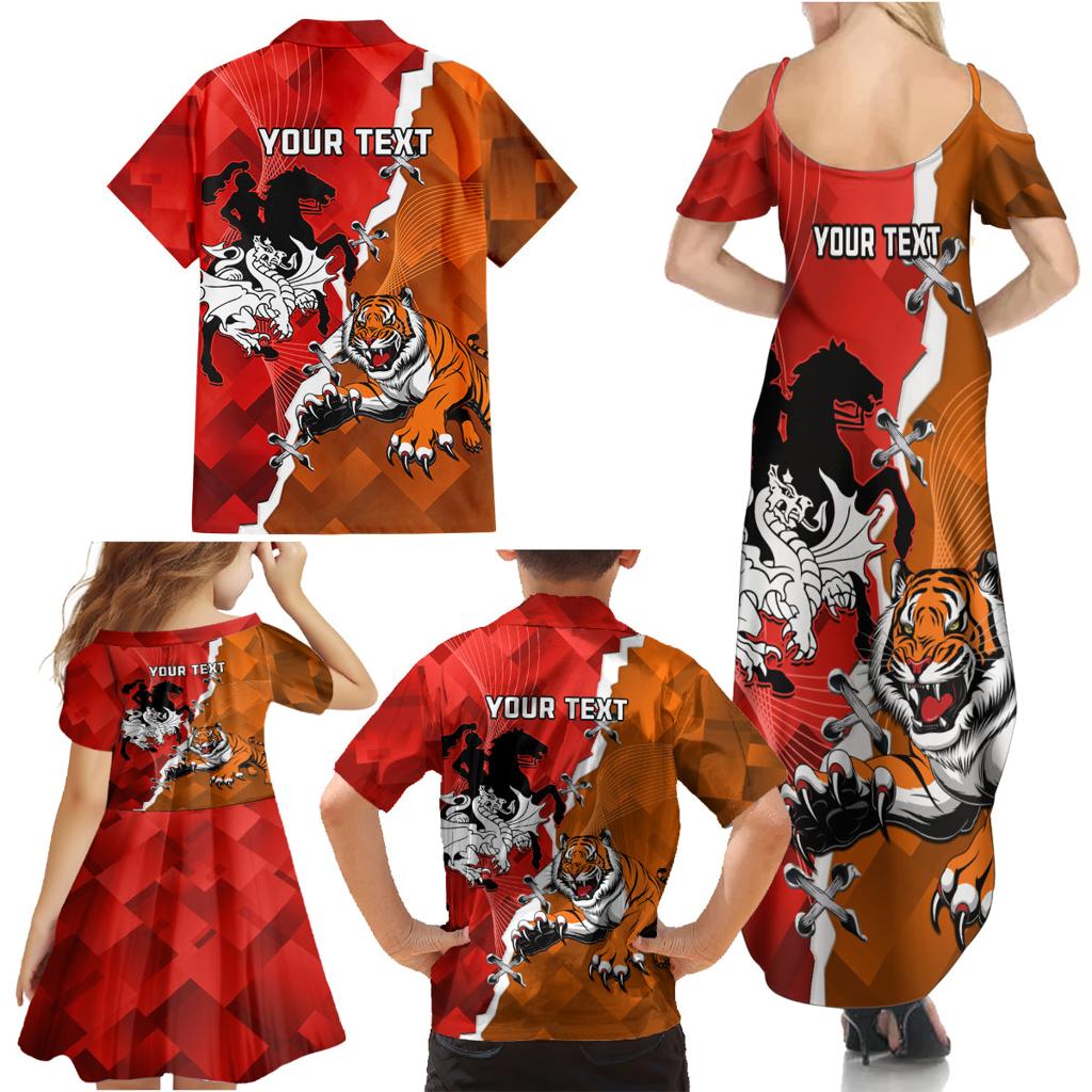 Personalised Dragons And Tigers Rugby Family Matching Summer Maxi Dress and Hawaiian Shirt Sporty Style