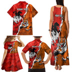Personalised Dragons And Tigers Rugby Family Matching Tank Maxi Dress and Hawaiian Shirt Sporty Style