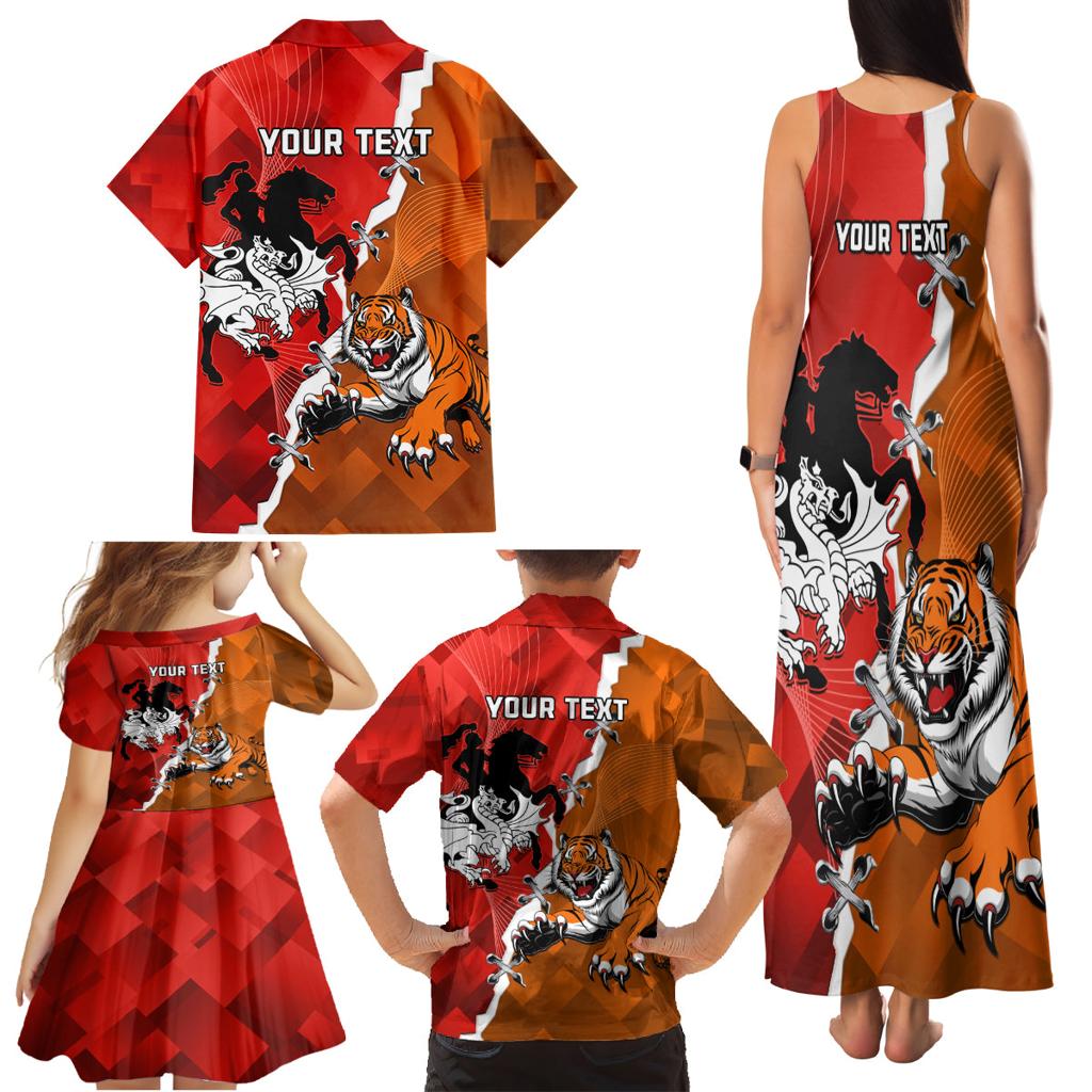 Personalised Dragons And Tigers Rugby Family Matching Tank Maxi Dress and Hawaiian Shirt Sporty Style