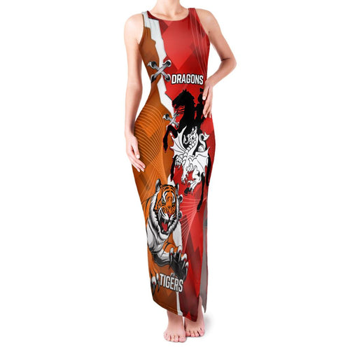 Personalised Dragons And Tigers Rugby Family Matching Tank Maxi Dress and Hawaiian Shirt Sporty Style