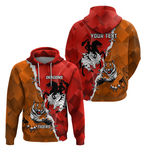 Personalised Dragons And Tigers Rugby Hoodie Sporty Style