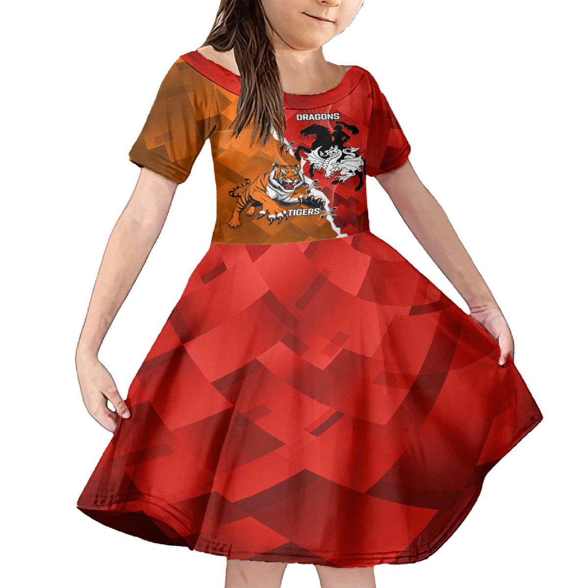 Personalised Dragons And Tigers Rugby Kid Short Sleeve Dress Sporty Style