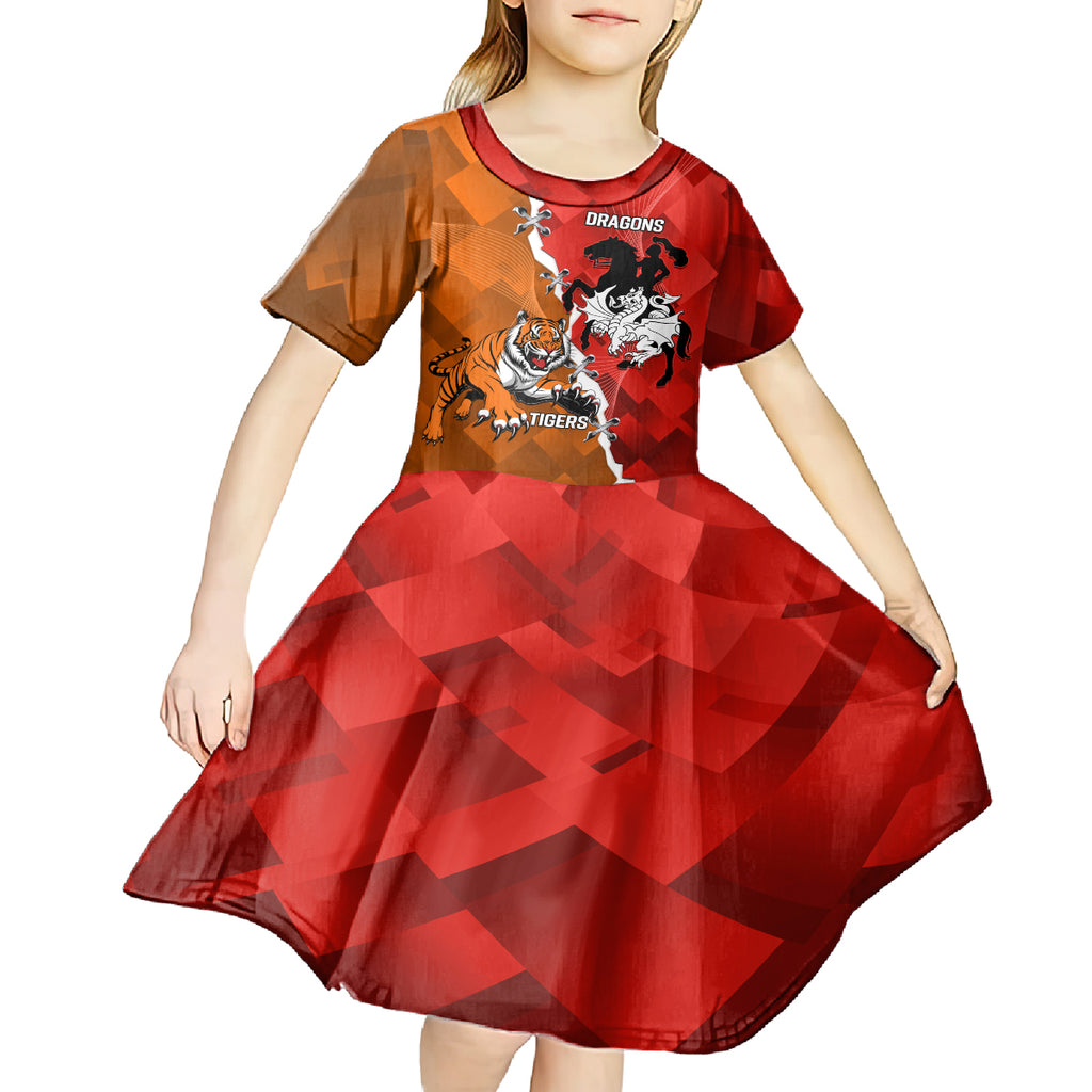 Personalised Dragons And Tigers Rugby Kid Short Sleeve Dress Sporty Style