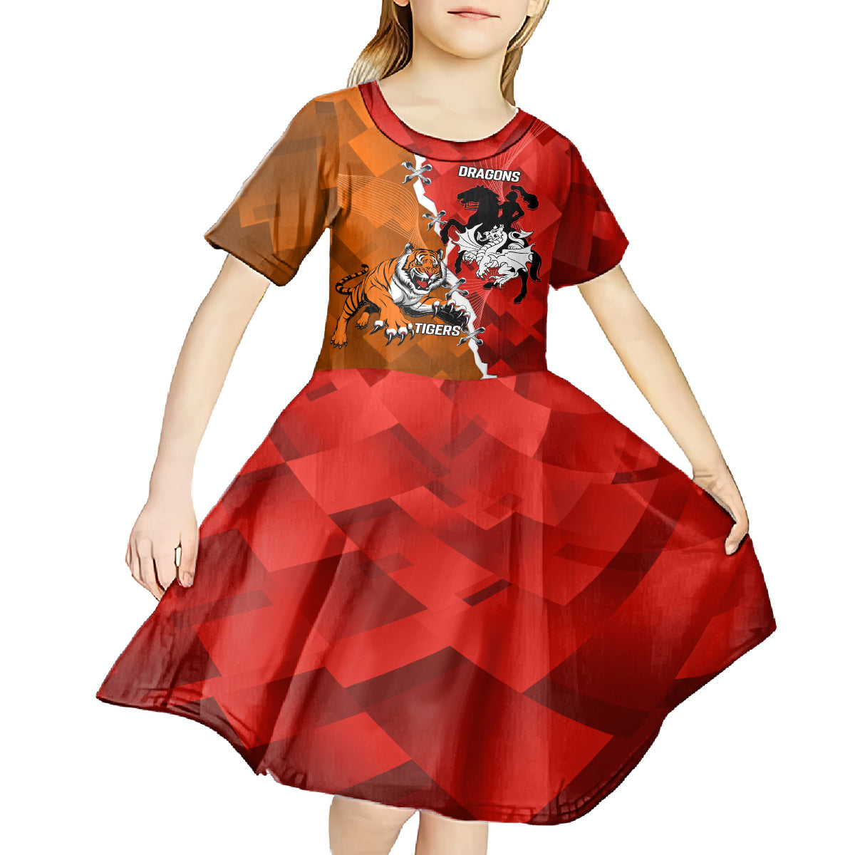 Personalised Dragons And Tigers Rugby Kid Short Sleeve Dress Sporty Style