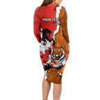 Personalised Dragons And Tigers Rugby Long Sleeve Bodycon Dress Sporty Style