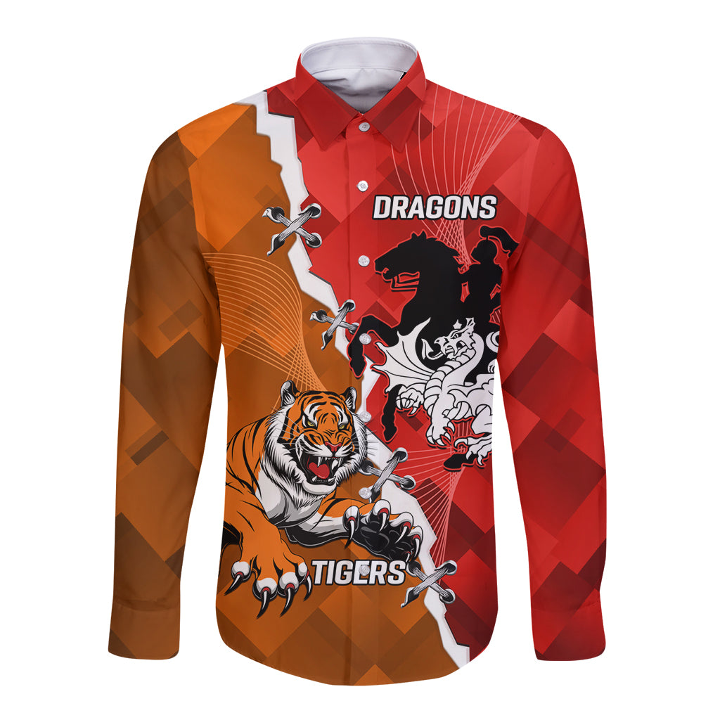 Personalised Dragons And Tigers Rugby Long Sleeve Button Shirt Sporty Style