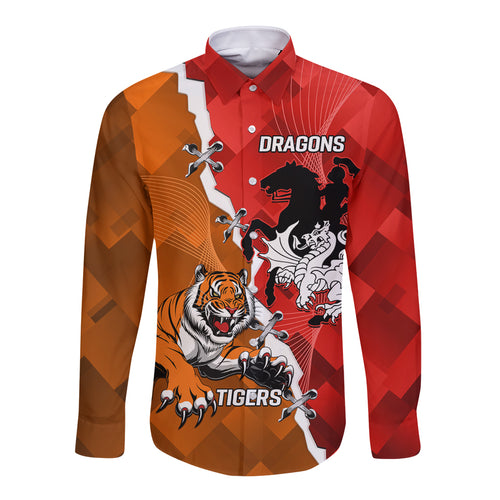 Personalised Dragons And Tigers Rugby Long Sleeve Button Shirt Sporty Style