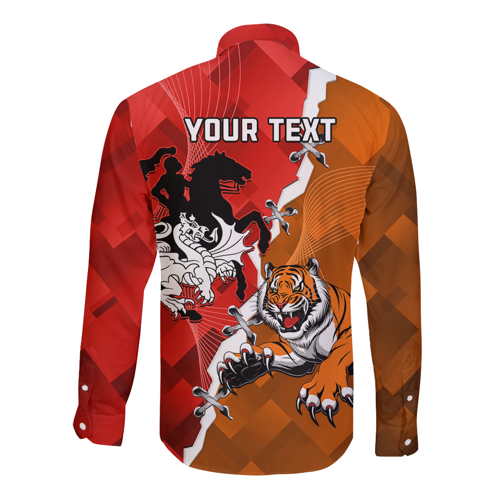 Personalised Dragons And Tigers Rugby Long Sleeve Button Shirt Sporty Style