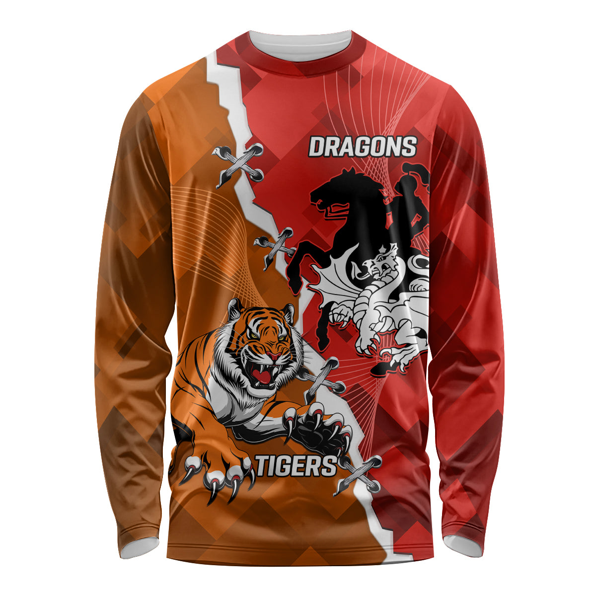 Personalised Dragons And Tigers Rugby Long Sleeve Shirt Sporty Style