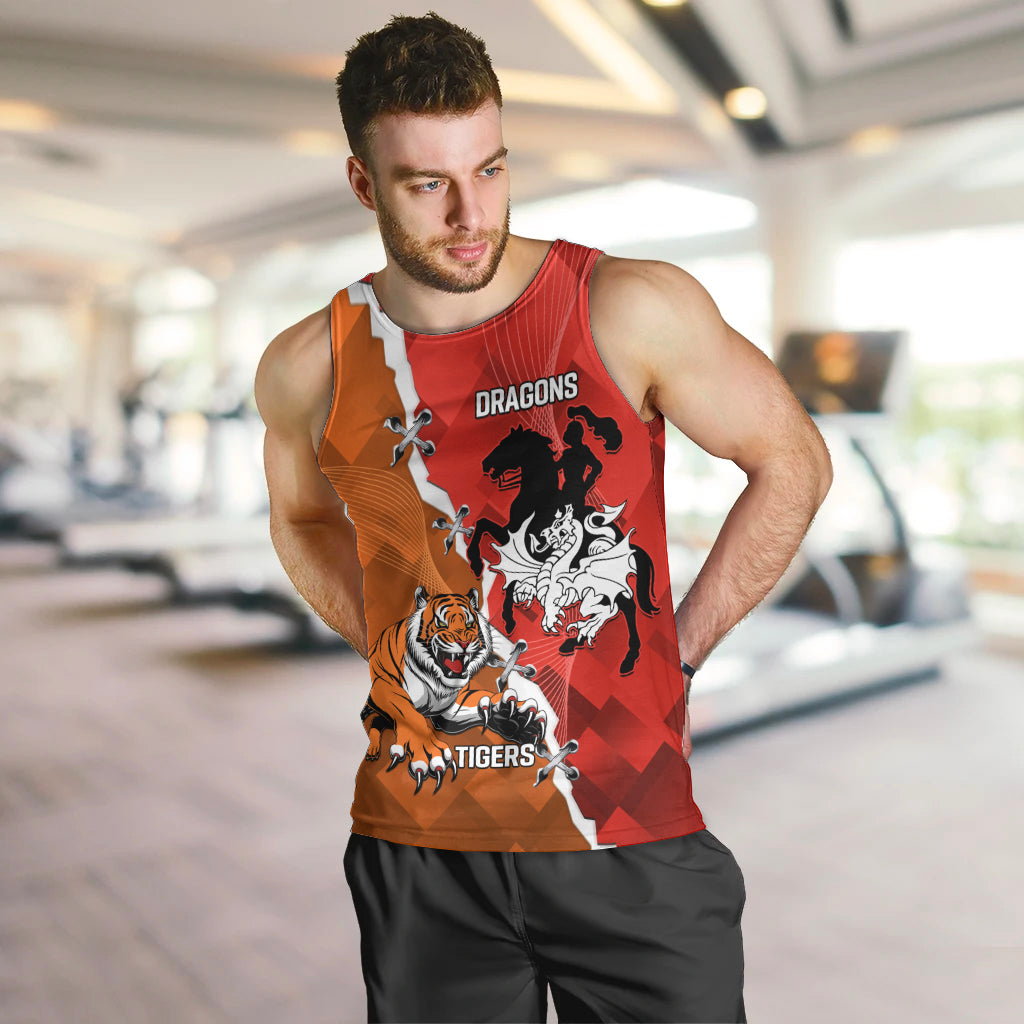 Personalised Dragons And Tigers Rugby Men Tank Top Sporty Style