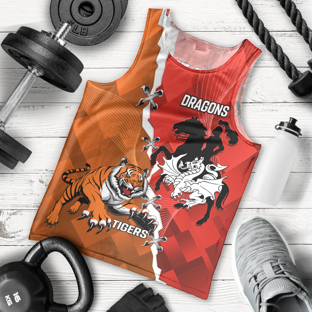 Personalised Dragons And Tigers Rugby Men Tank Top Sporty Style