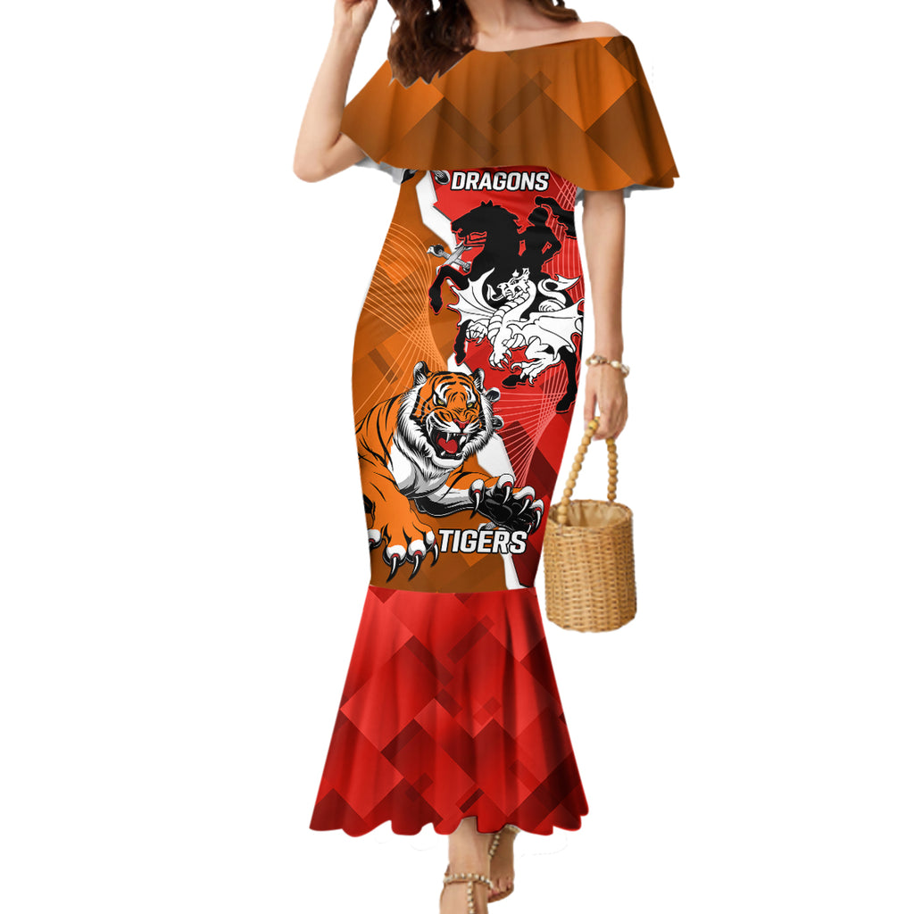 Personalised Dragons And Tigers Rugby Mermaid Dress Sporty Style
