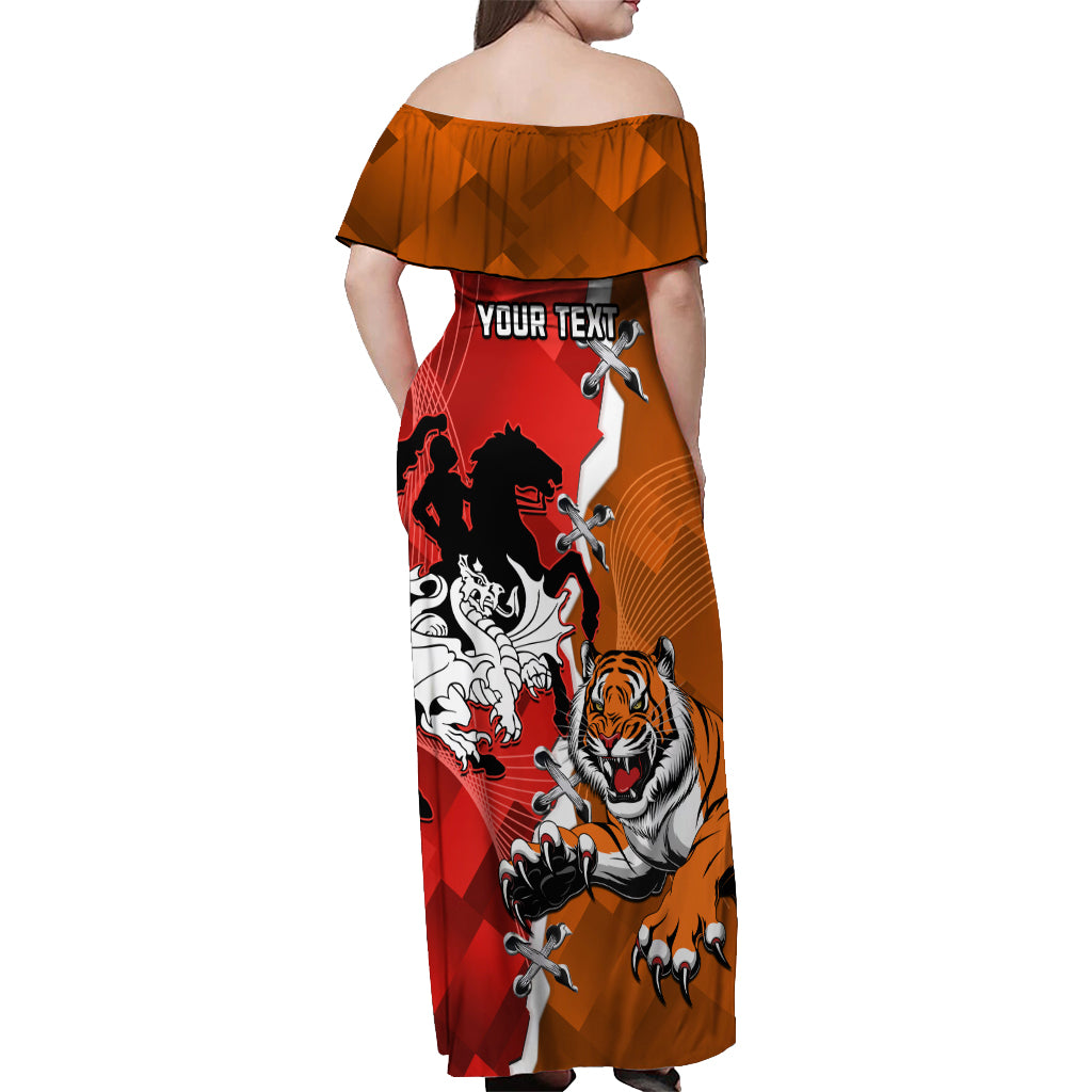 Personalised Dragons And Tigers Rugby Off Shoulder Maxi Dress Sporty Style