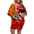 Personalised Dragons And Tigers Rugby Off Shoulder Short Dress Sporty Style