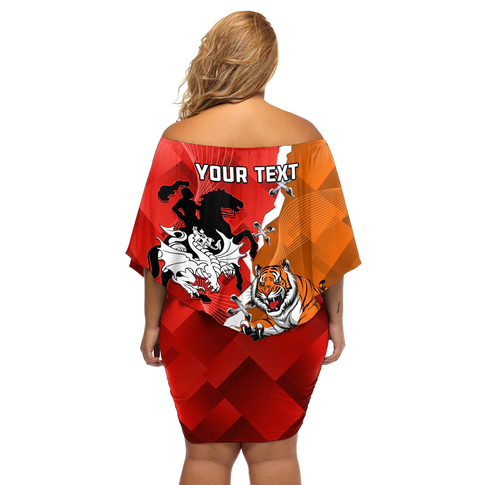 Personalised Dragons And Tigers Rugby Off Shoulder Short Dress Sporty Style