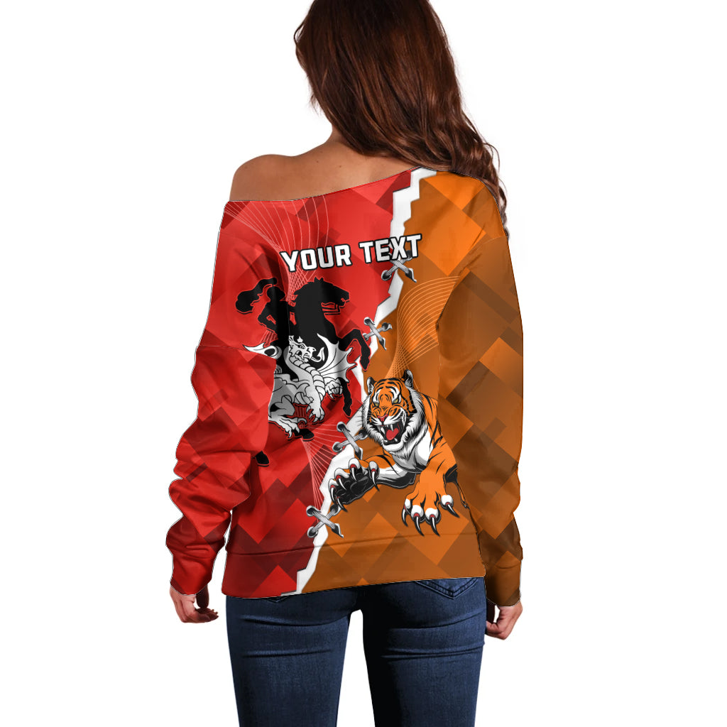 Personalised Dragons And Tigers Rugby Off Shoulder Sweater Sporty Style