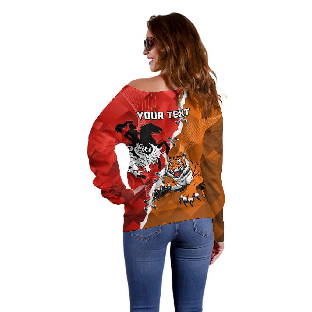 Personalised Dragons And Tigers Rugby Off Shoulder Sweater Sporty Style