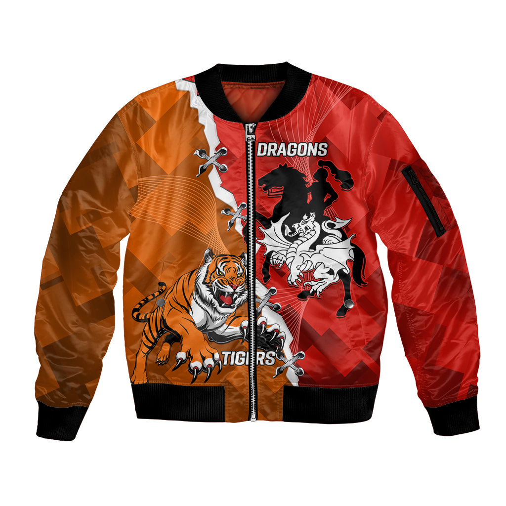 Personalised Dragons And Tigers Rugby Sleeve Zip Bomber Jacket Sporty Style