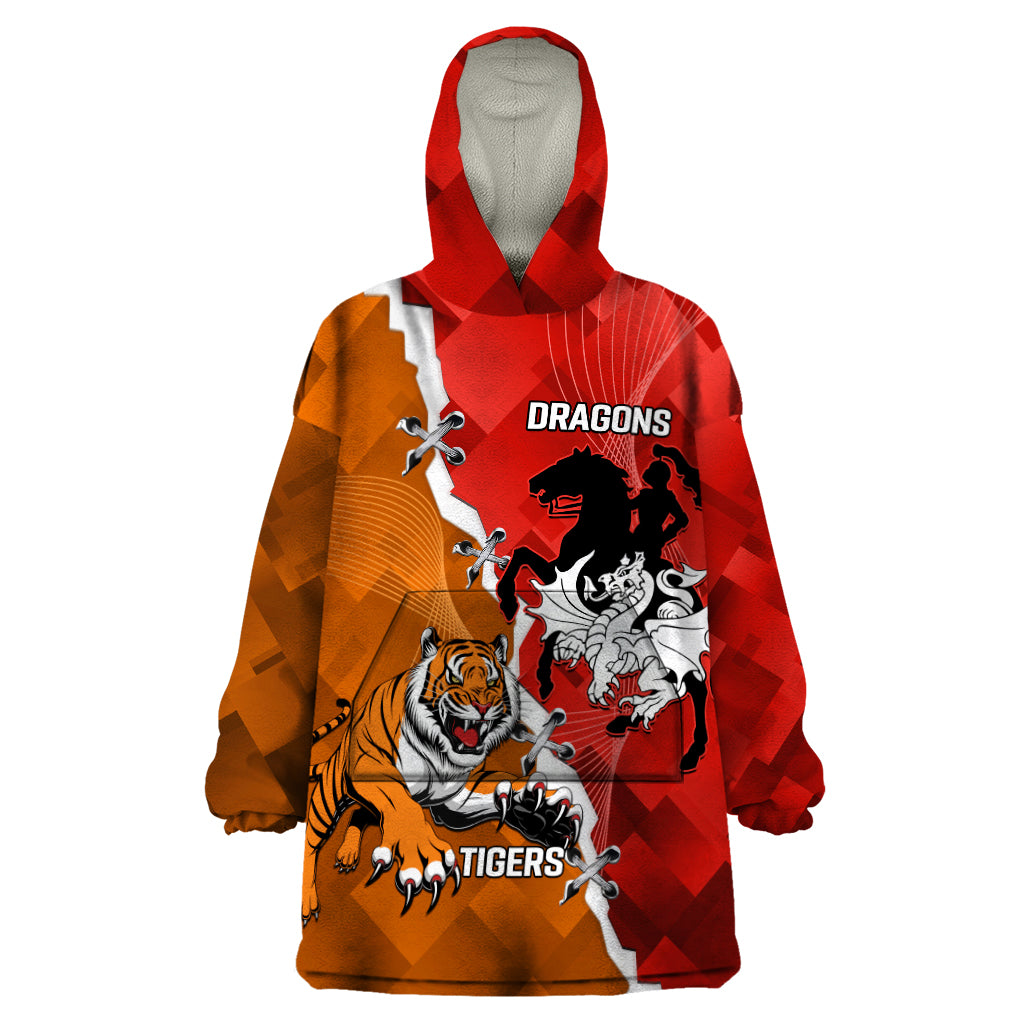 Personalised Dragons And Tigers Rugby Wearable Blanket Hoodie Sporty Style