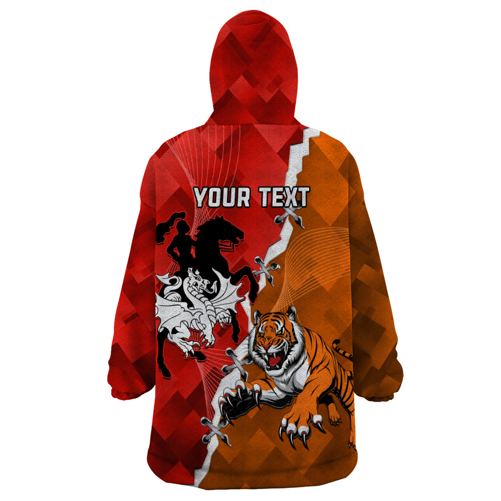 Personalised Dragons And Tigers Rugby Wearable Blanket Hoodie Sporty Style