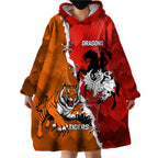 Personalised Dragons And Tigers Rugby Wearable Blanket Hoodie Sporty Style