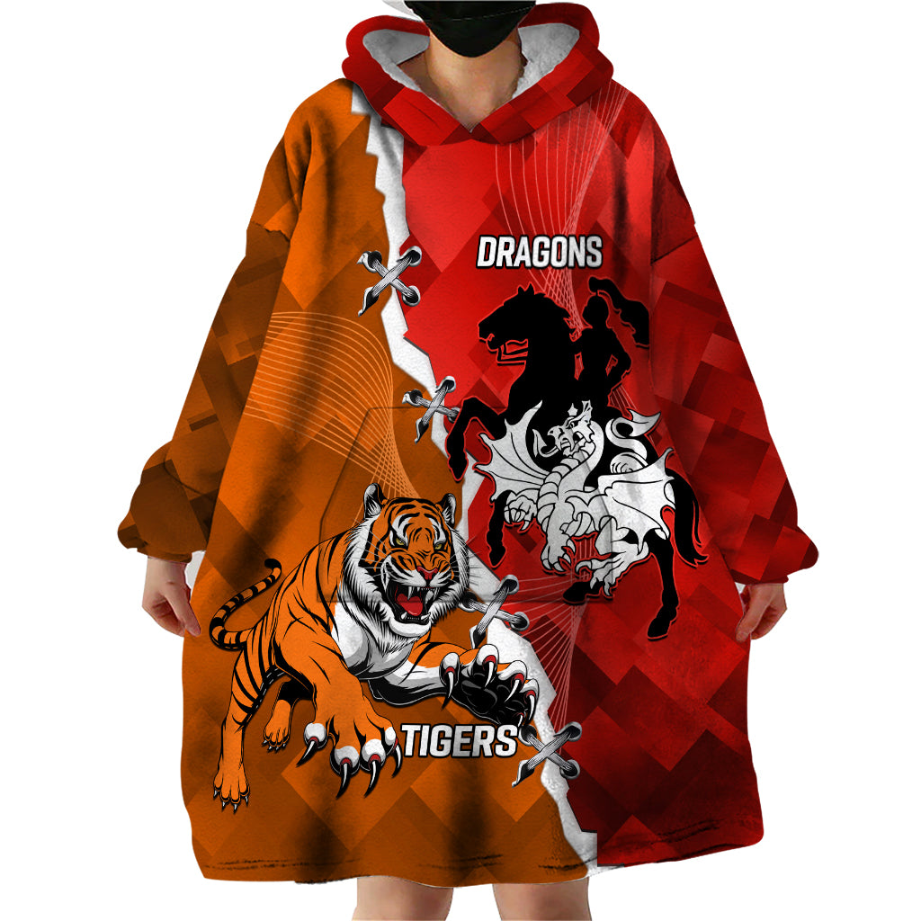 Personalised Dragons And Tigers Rugby Wearable Blanket Hoodie Sporty Style