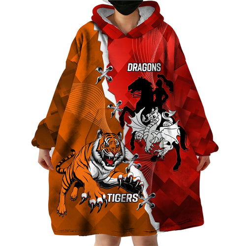 Personalised Dragons And Tigers Rugby Wearable Blanket Hoodie Sporty Style
