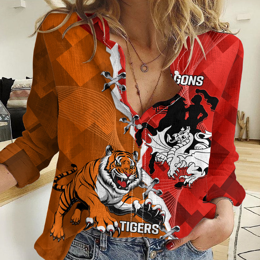 Personalised Dragons And Tigers Rugby Women Casual Shirt Sporty Style