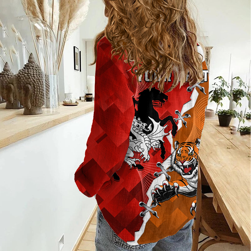 Personalised Dragons And Tigers Rugby Women Casual Shirt Sporty Style