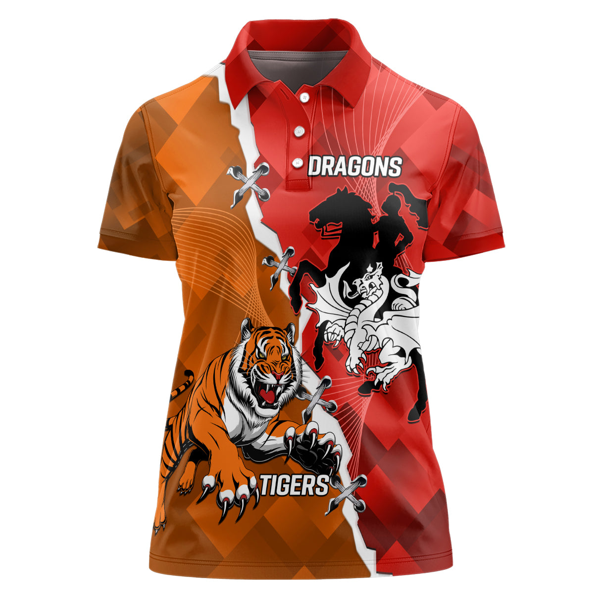 Personalised Dragons And Tigers Rugby Women Polo Shirt Sporty Style