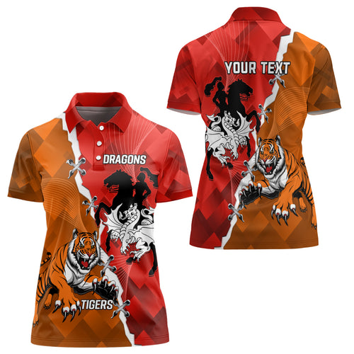 Personalised Dragons And Tigers Rugby Women Polo Shirt Sporty Style