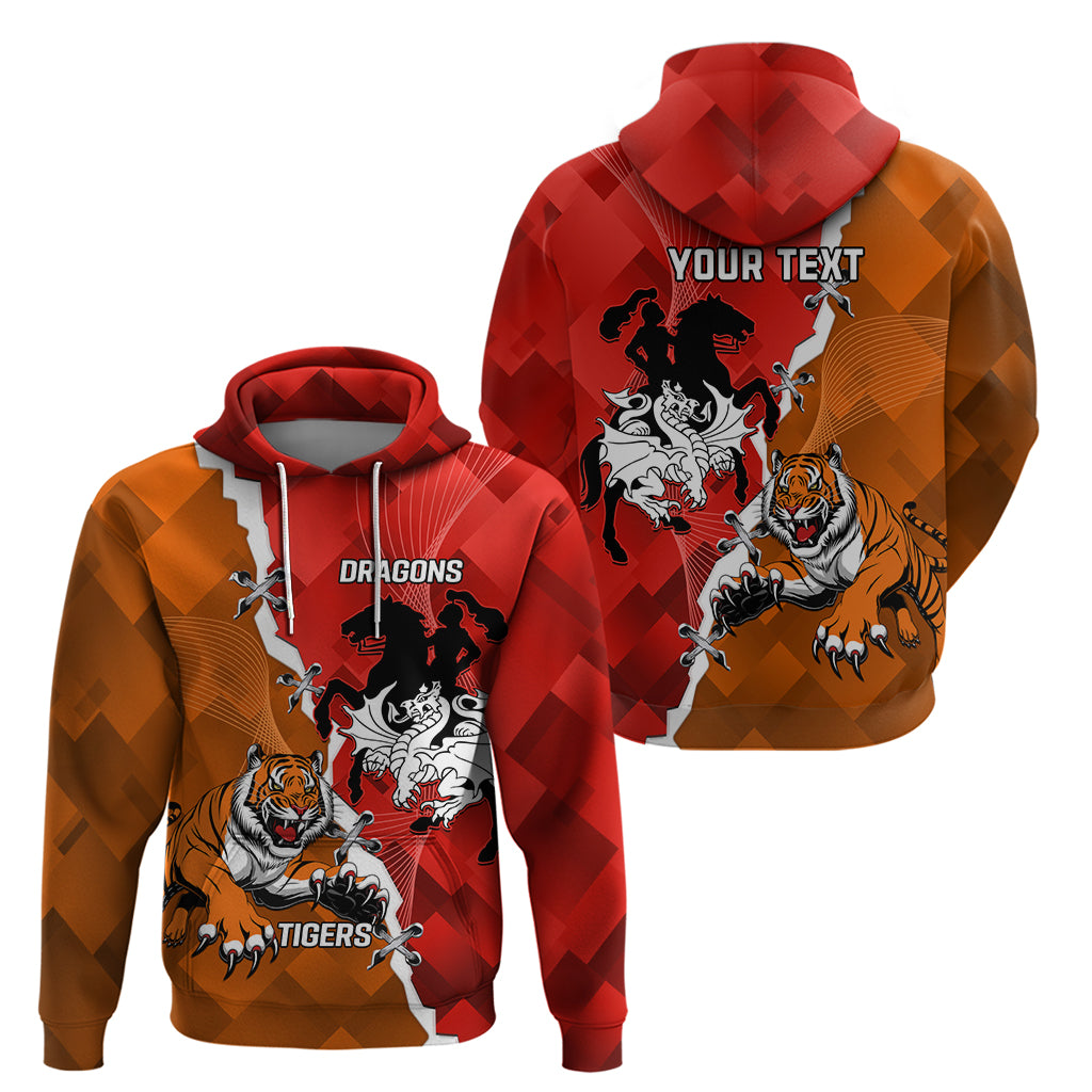 Personalised Dragons And Tigers Rugby Zip Hoodie Sporty Style