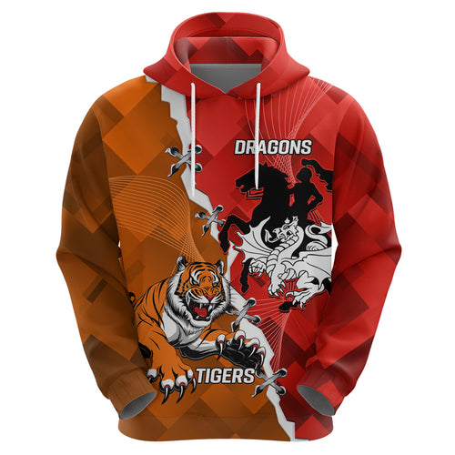 Personalised Dragons And Tigers Rugby Zip Hoodie Sporty Style