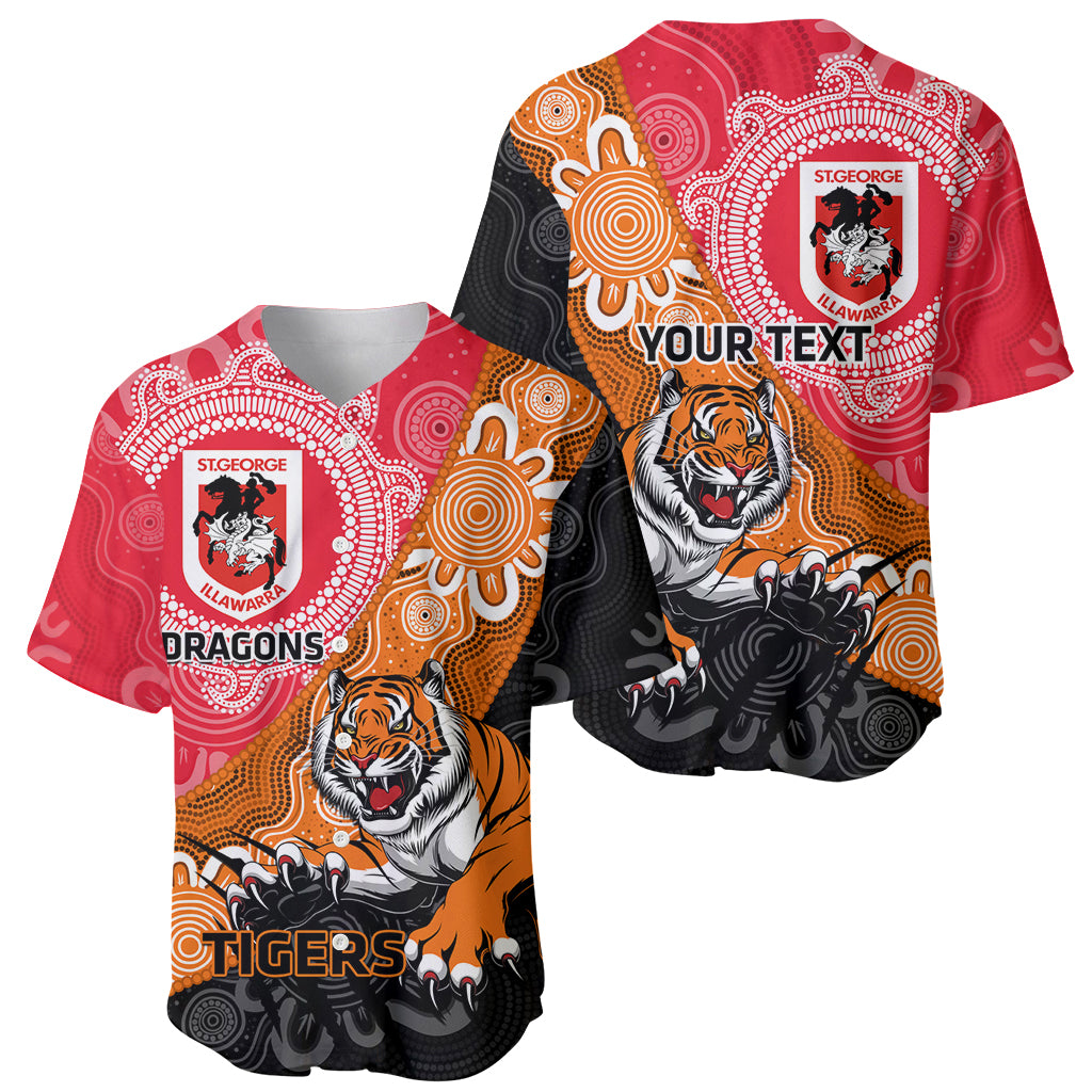 Personalised Dragons And Tigers Rugby Baseball Jersey Aboriginal Art
