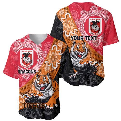 Personalised Dragons And Tigers Rugby Baseball Jersey Aboriginal Art