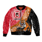 Personalised Dragons And Tigers Rugby Bomber Jacket Aboriginal Art