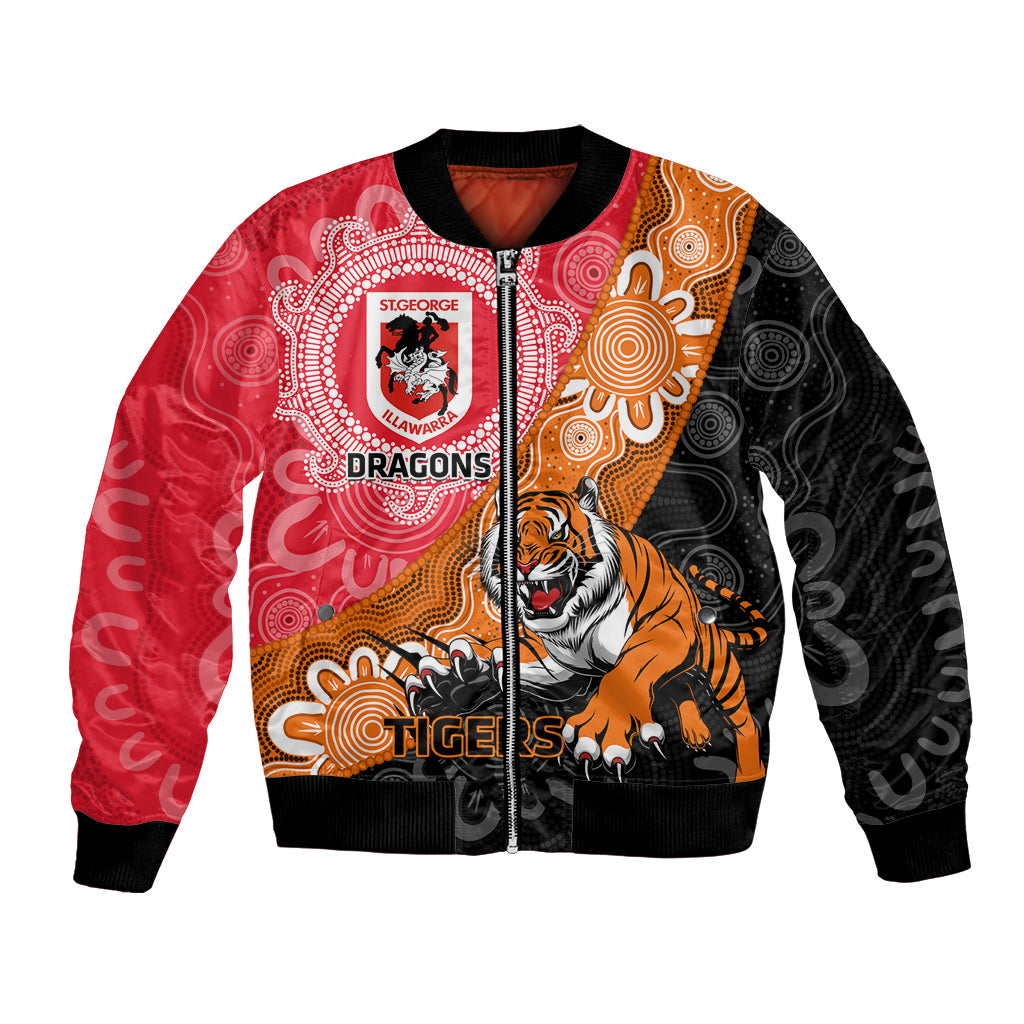 Personalised Dragons And Tigers Rugby Bomber Jacket Aboriginal Art