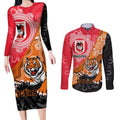 Personalised Dragons And Tigers Rugby Couples Matching Long Sleeve Bodycon Dress and Long Sleeve Button Shirt Aboriginal Art
