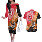 Personalised Dragons And Tigers Rugby Couples Matching Off The Shoulder Long Sleeve Dress and Hawaiian Shirt Aboriginal Art